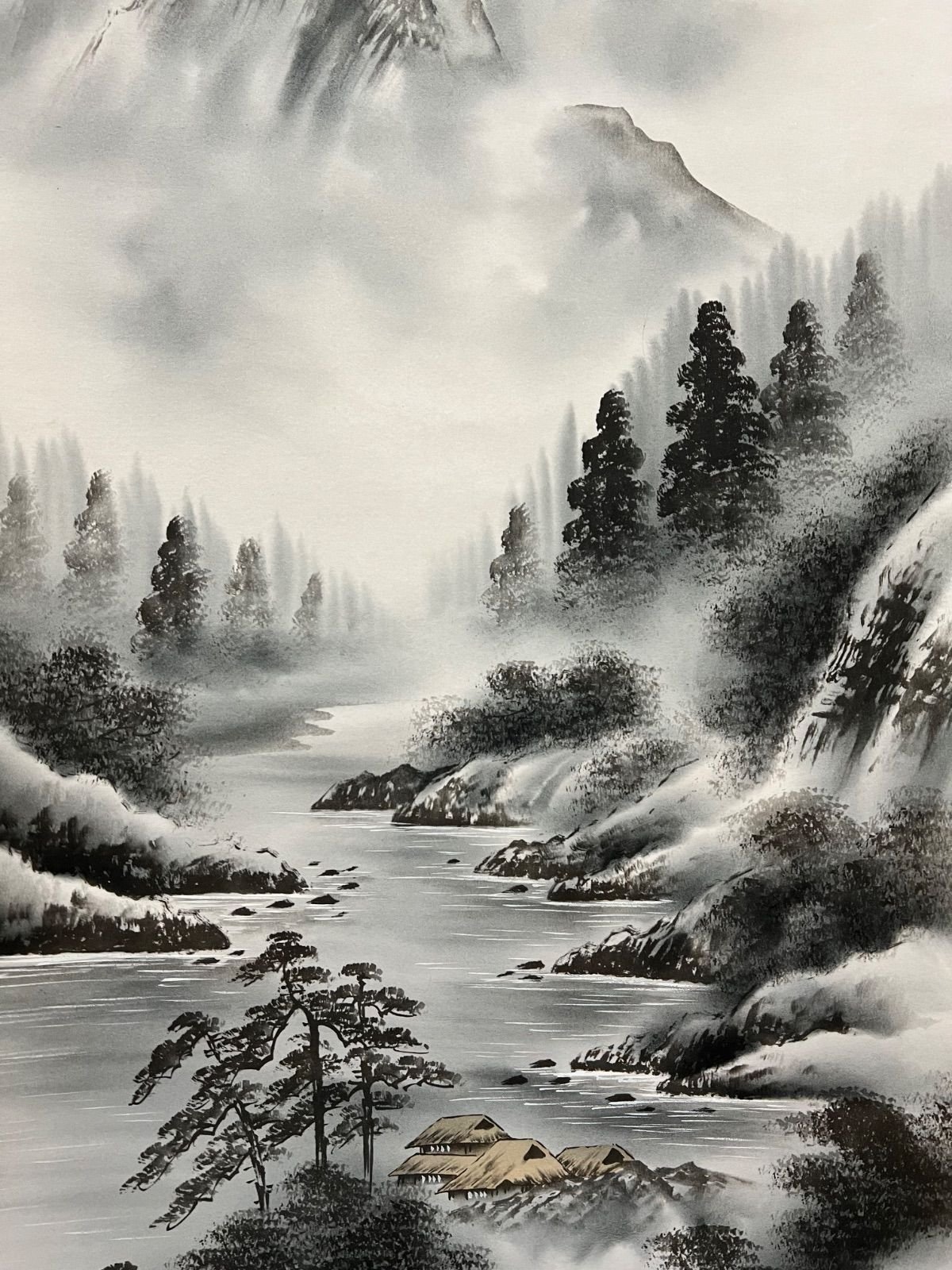 掛け軸 掛軸 山水画 水墨画 日本画 肉筆 絹本 絹絵 古美術 骨董 骨董品