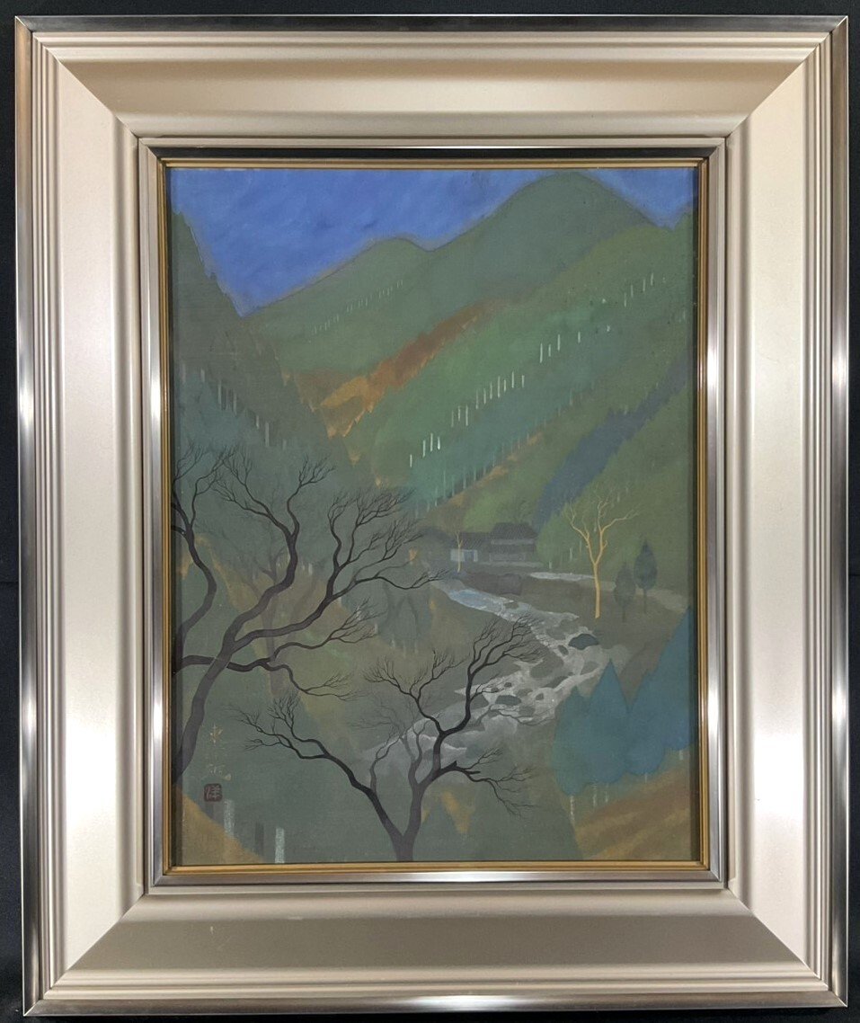 ☆美品☆ 谷井俊英 日本画 F15号『丘』 共シール付 ☆美品☆ 谷井俊英