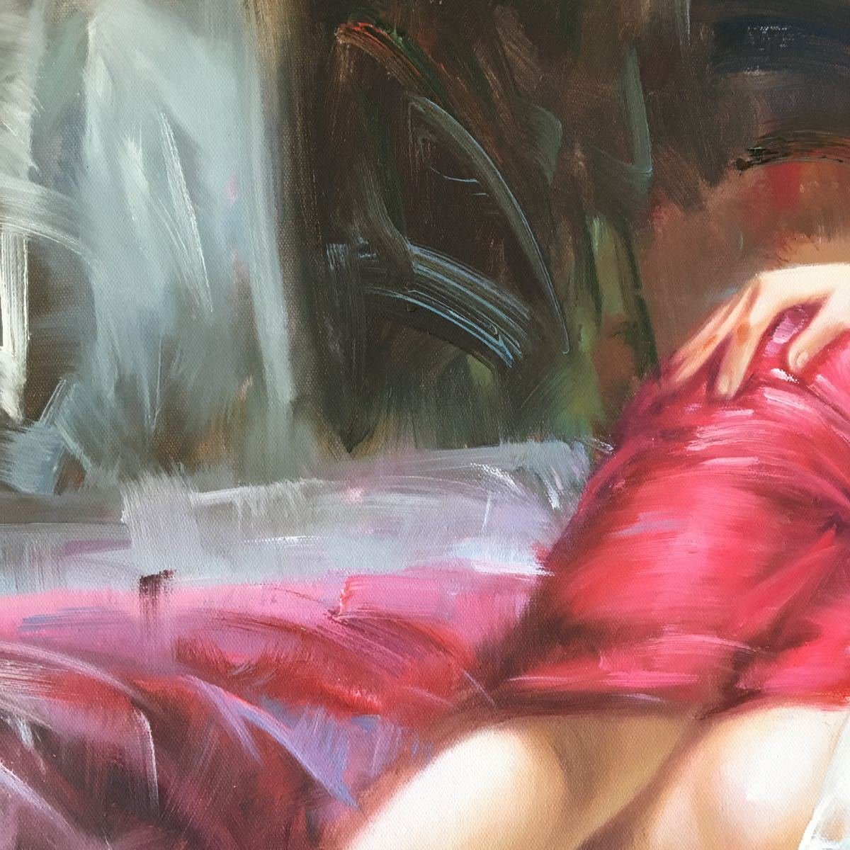 Yahoo!オークション - 秀作 手書き油絵 女性 美人画 セクシー 眠りの中