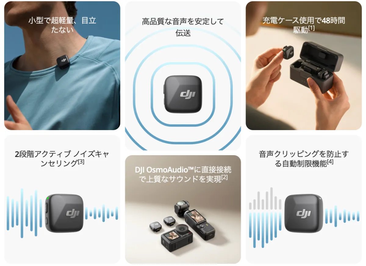 超軽量の約10gでパワフル性能のミニワイヤレスマイク「DJI Mic Mini