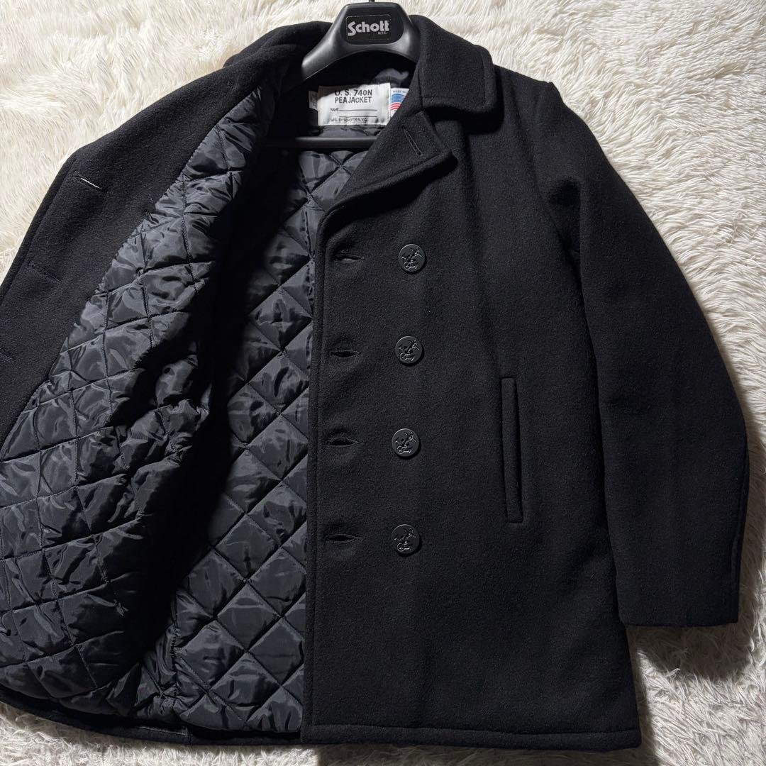 未使用級■schott ピーコート　740BTG キルティング　ブラック　20 超ビッグサイズ(50) Schott ショット ピーコート Pコート キルティング